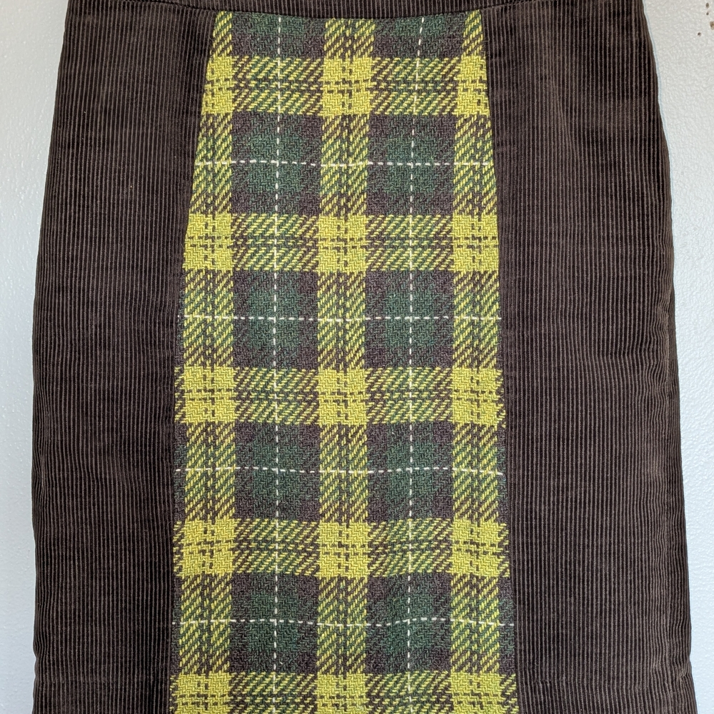 Maeve Brown and Yellow Plaid Pencil Skirt